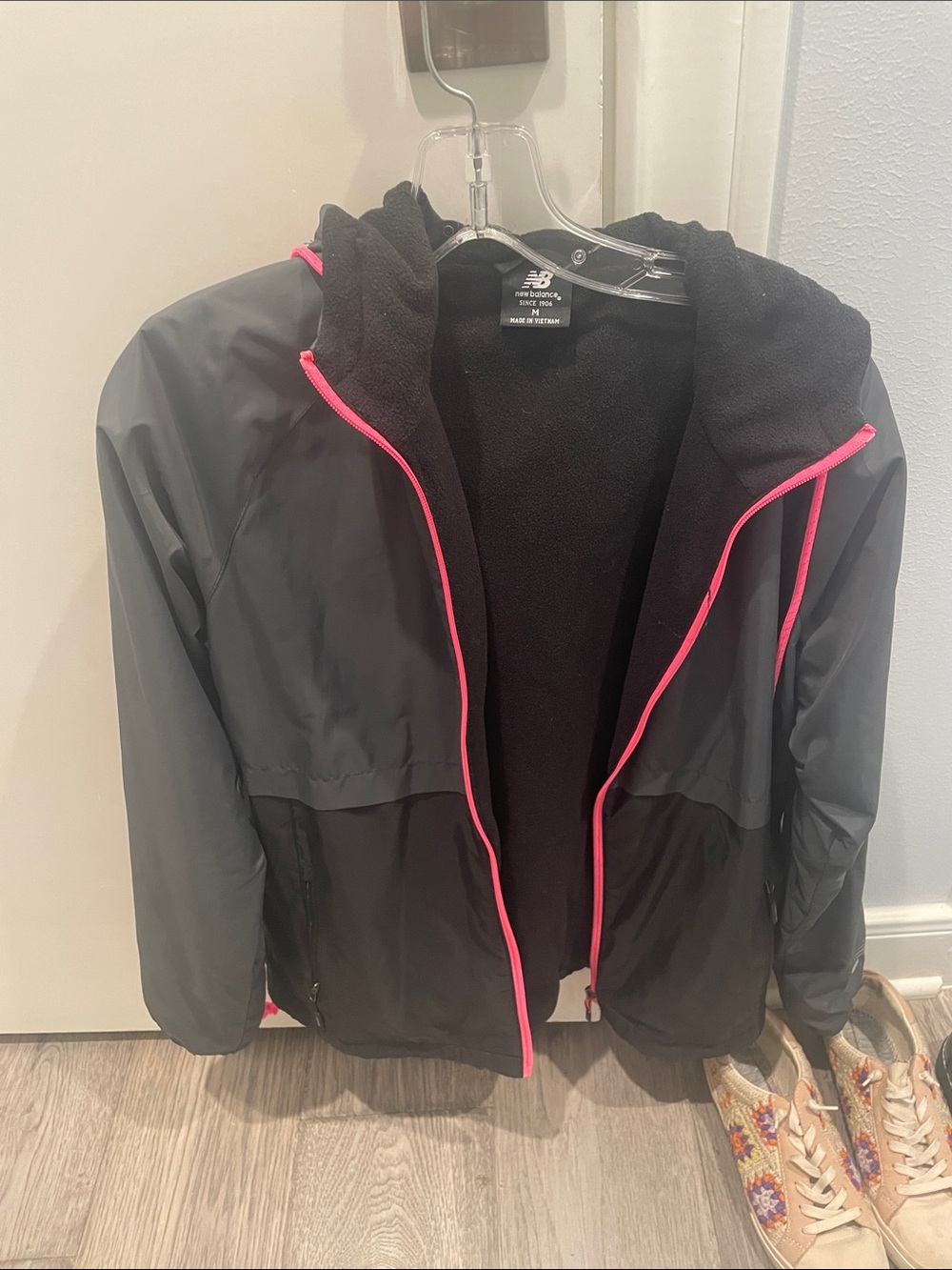 New Balance Black Jacket with Pink Trim - Hooded Coat
